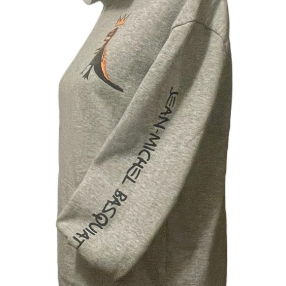 Jean-Michel Basquiat Crowned Pez Dinosaur Grey Pullover Hoodie Size 12-14 (L) - Picture 6 of 15
